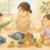 おもちゃをめぐる子ども同士の衝突で、双方の安全を確保する大人